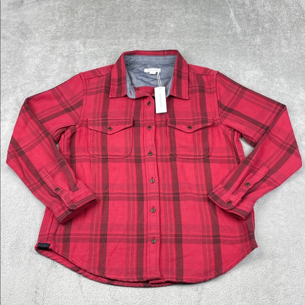 NEW Outerknown M/L Women's Blanket Shirt 100% Organic Cotton Red, Brown‎
